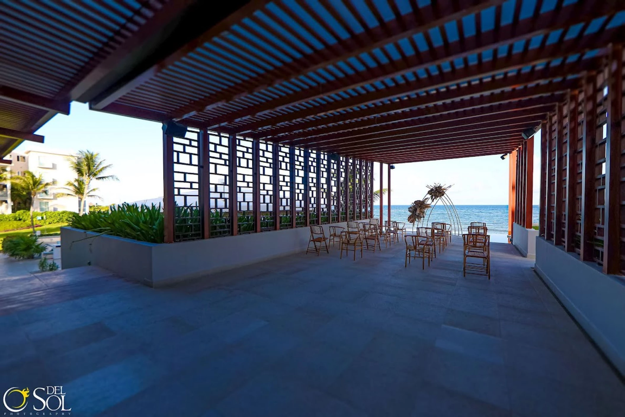 Ceremony decor on the pergola deck at Dreams jade resort and spa