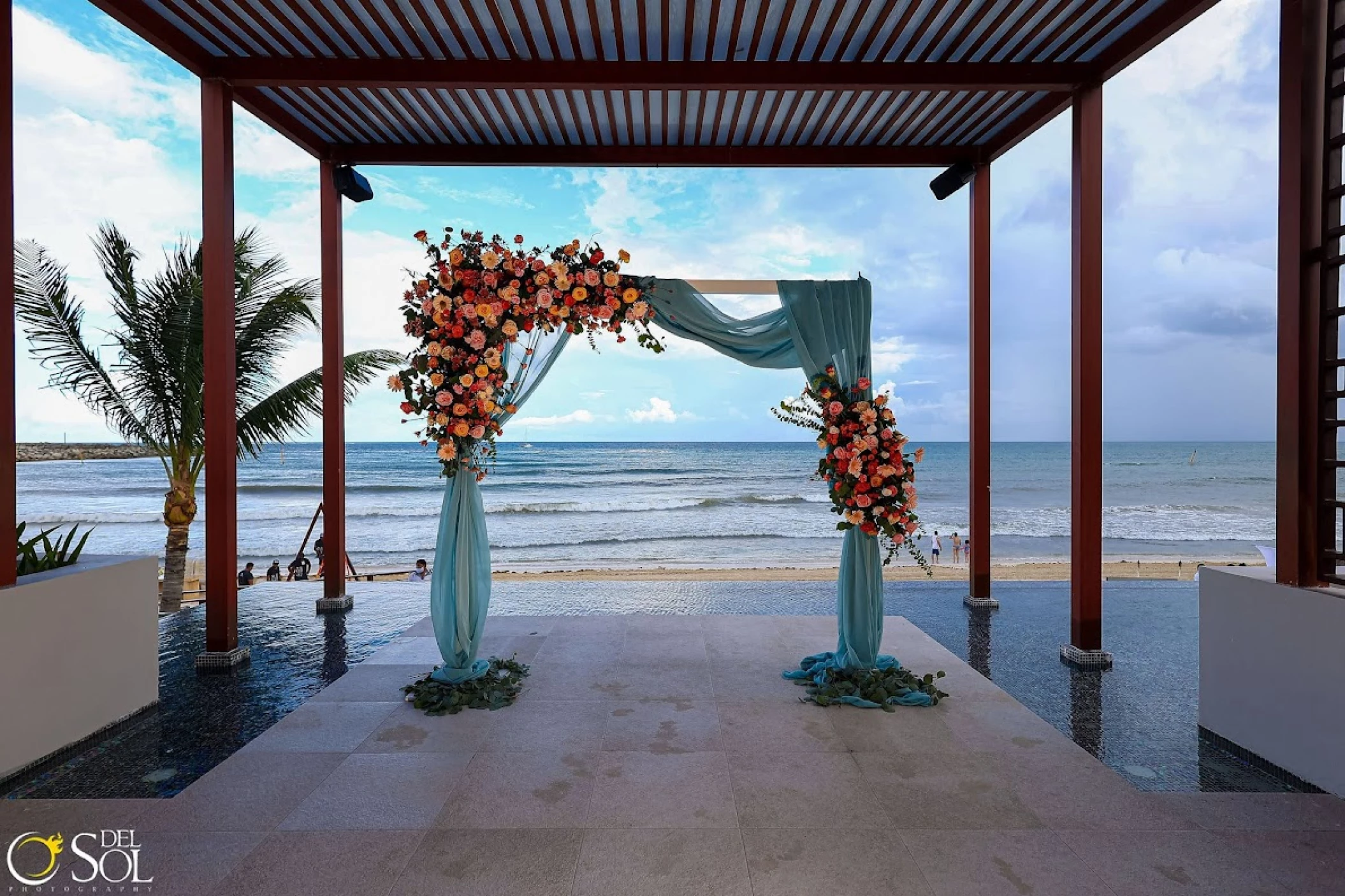 Ceremony decor on the pergola deck at Dreams Jade resort and spa