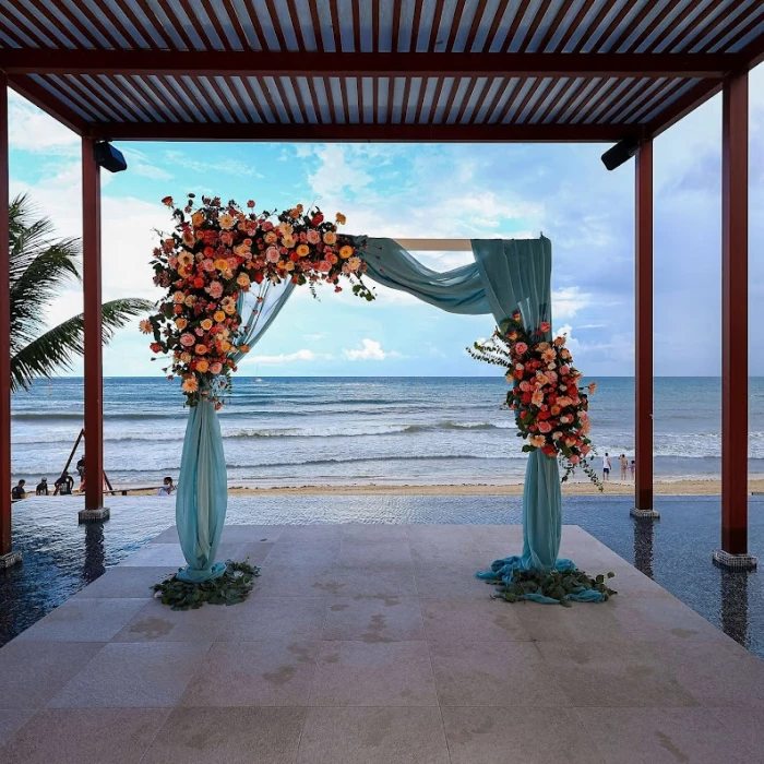 Ceremony decor on the pergola deck at Dreams Jade resort and spa