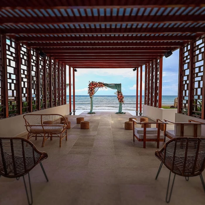 Ceremony decor on the pergola deck at Dreams Jade resort and spa