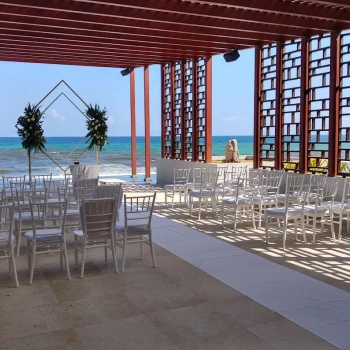 Ceremony decor on the pergola deck at Dreams Jade resort and spa