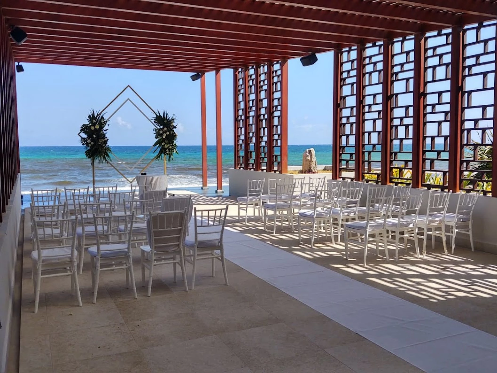 Ceremony decor on the pergola deck at Dreams Jade resort and spa