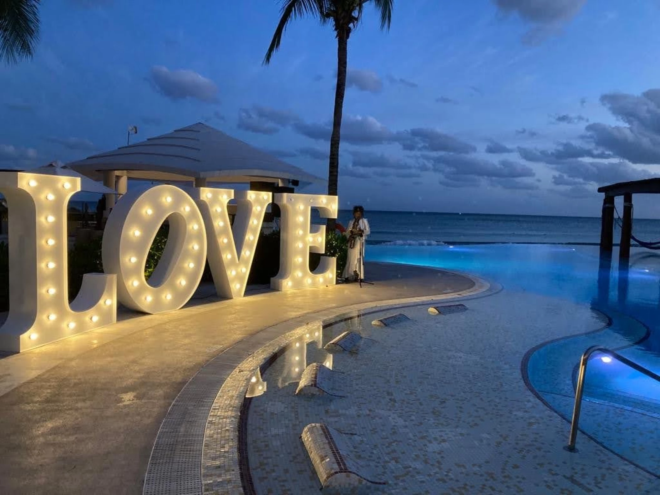 Decor on the pool terrace at Dreams Jade resort and spa