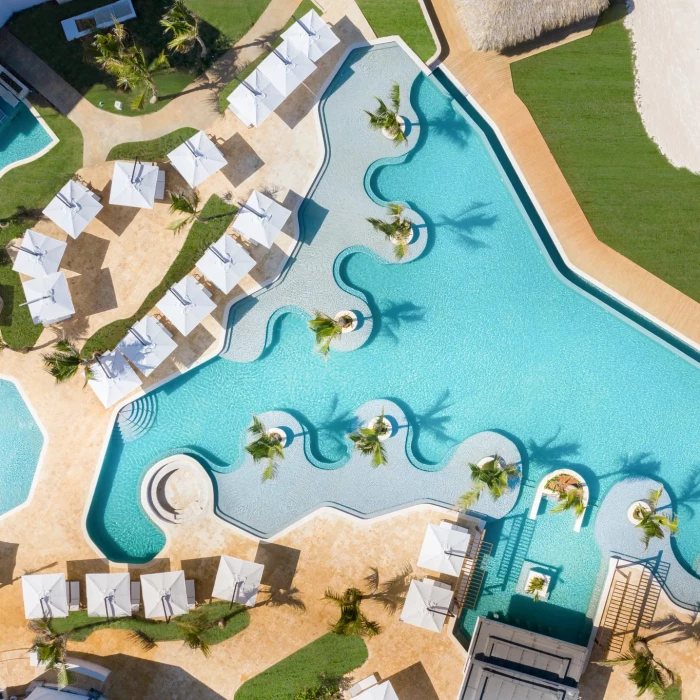 aerial view of Infitiny pool at Dreams Macao Punta Cana Resort and Spa