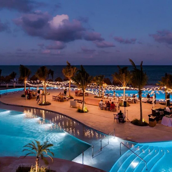 Dinner reception decor in Pool terrace at Dreams Natura Resorts and Spa