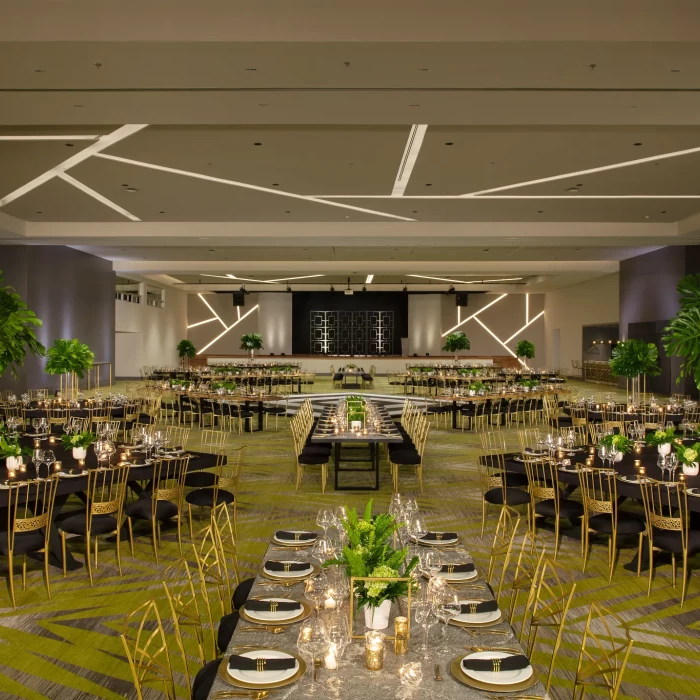 Dinner reception decor in Ballroom at Dreams Natura Resort and Spa