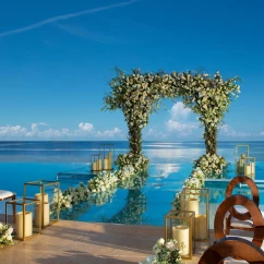 Infinity sky terrace wedding with altar at Dreams Natura Resort and Spa