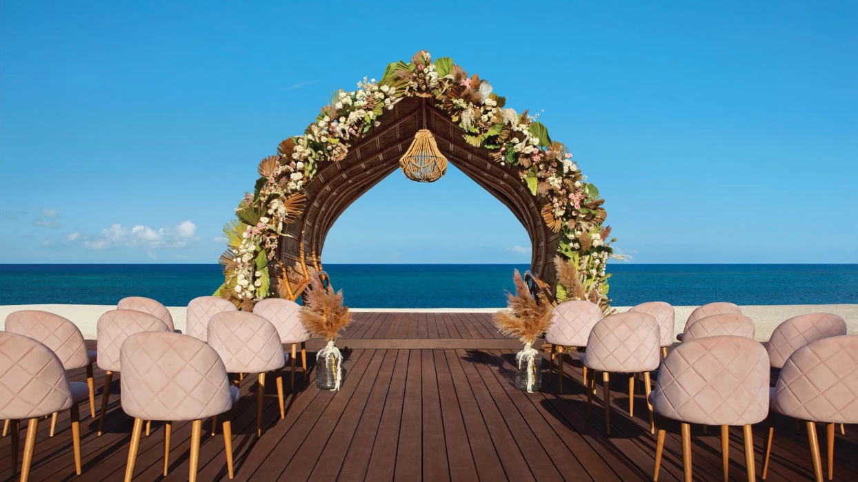 Ceremony decor in wedding gazebo at Dreams Natura Resort and Spa