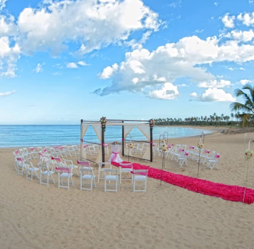 Ceremony decor on the beach at Dreams Onyx Resort and Spa