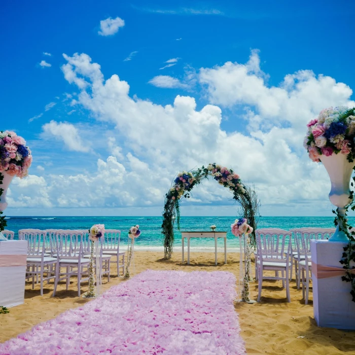 Ceremony decor on the beach at Dreams Onyx Resort and Spa