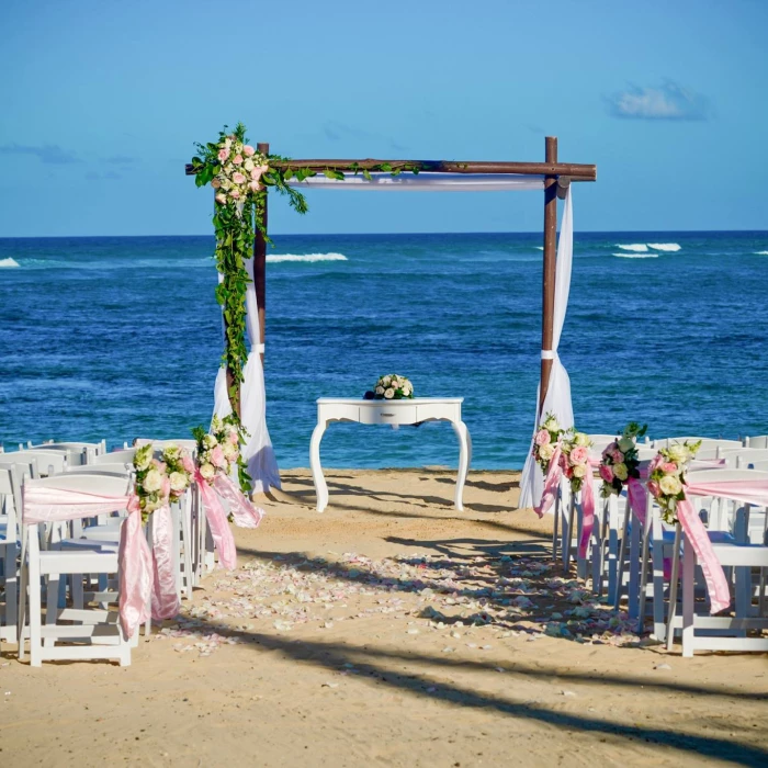 Ceremony decor on the beach at Dreams Onyx Resort and Spa