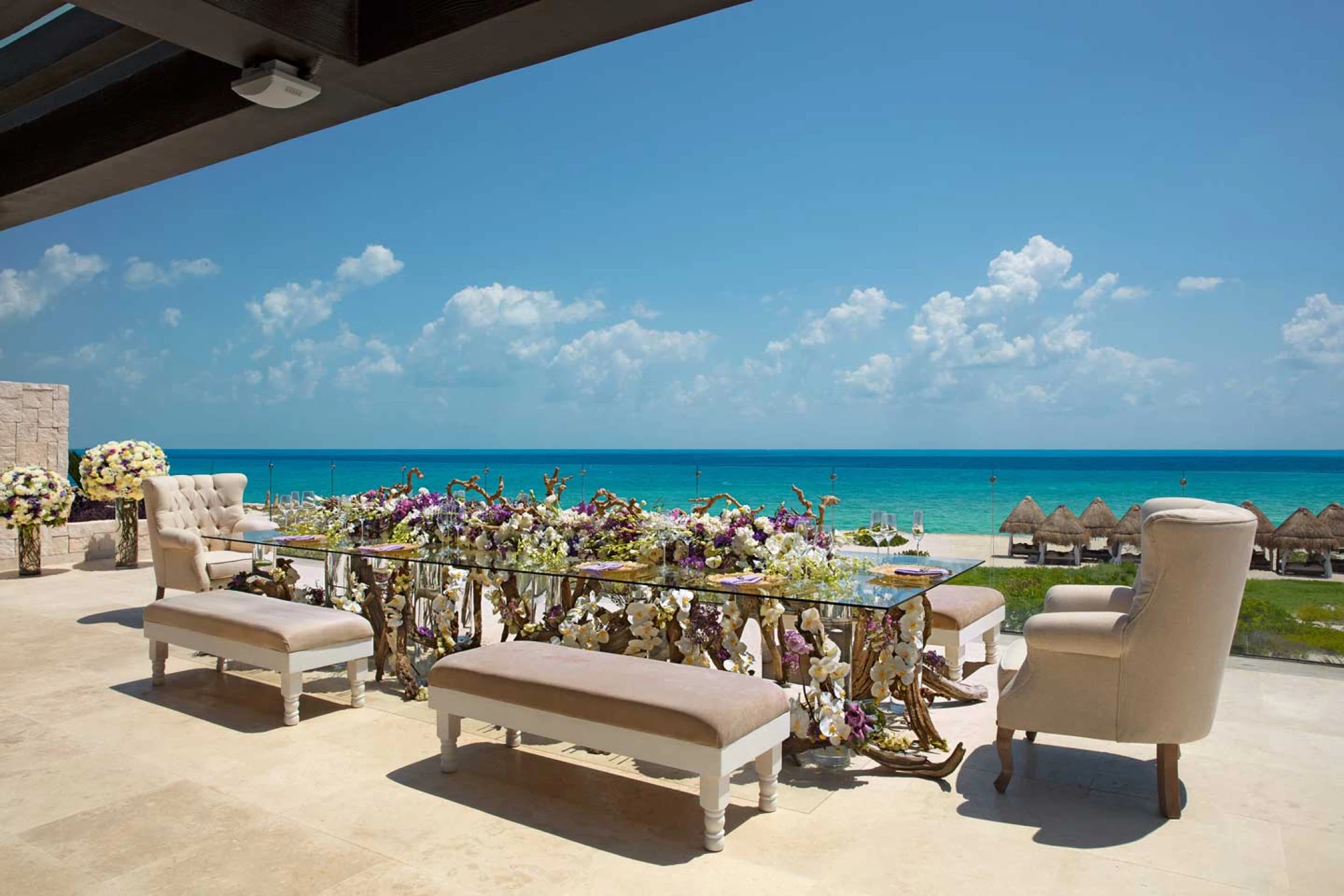 Presidential suite terrace dinner table at Dreams Playa Mujeres Resort