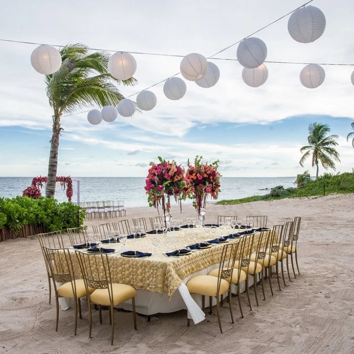 Dinner reception in Central beach venue at Dreams tulum resort and spa