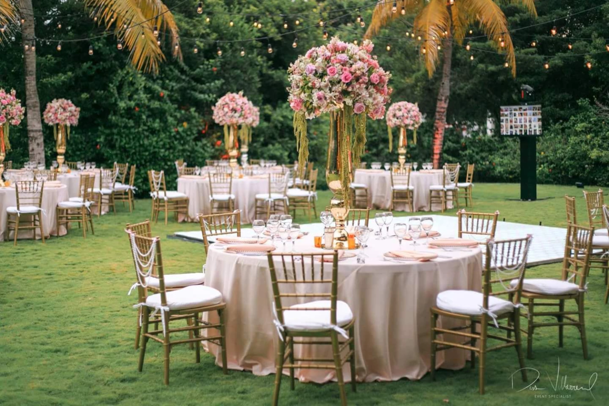 Dinner reception in garden venue  at Dreams Tulum Resort and Spa