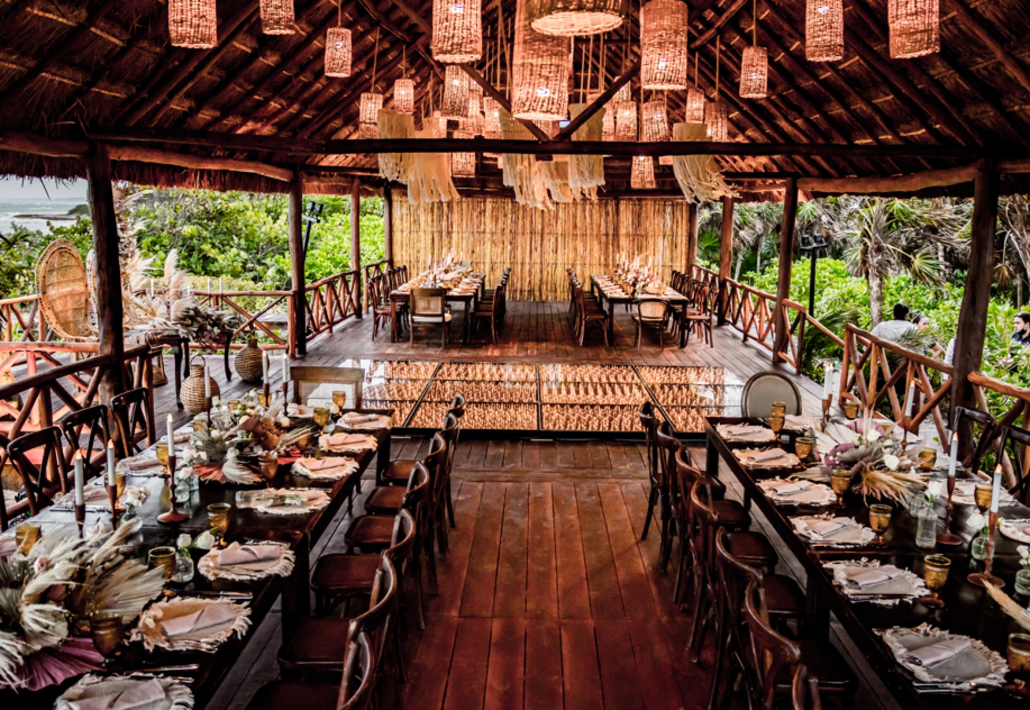 Dinner reception in Tulum Beach Palapa Venue at Dreams Tulum Resort and Spa