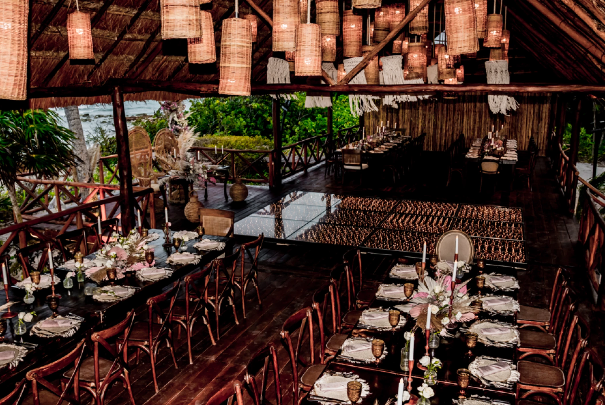 Dinner reception in Tulum Beach Palapa Venue at Dreams Tulum Resort and Spa