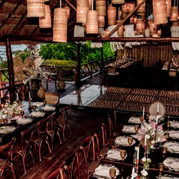 Dinner reception in Tulum Beach Palapa Venue at Dreams Tulum Resort and Spa