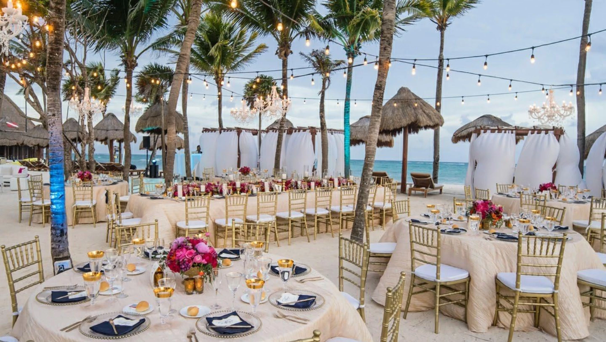 Dinner reception in Preferred Beach venue at Dreams tulum resort and spa