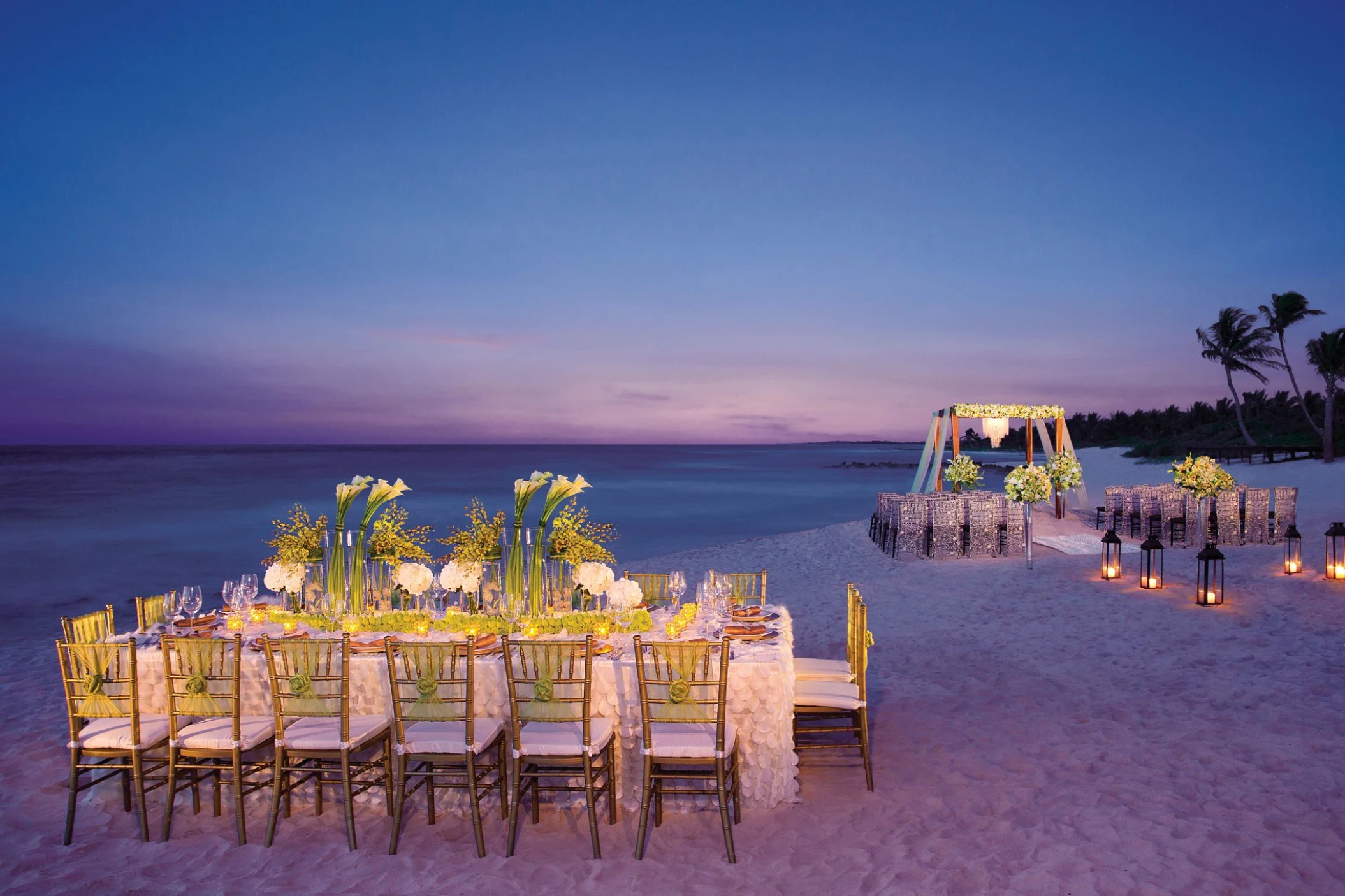 Dinner reception in Seaside beach venue at Dreams Tulum Resort and Spa