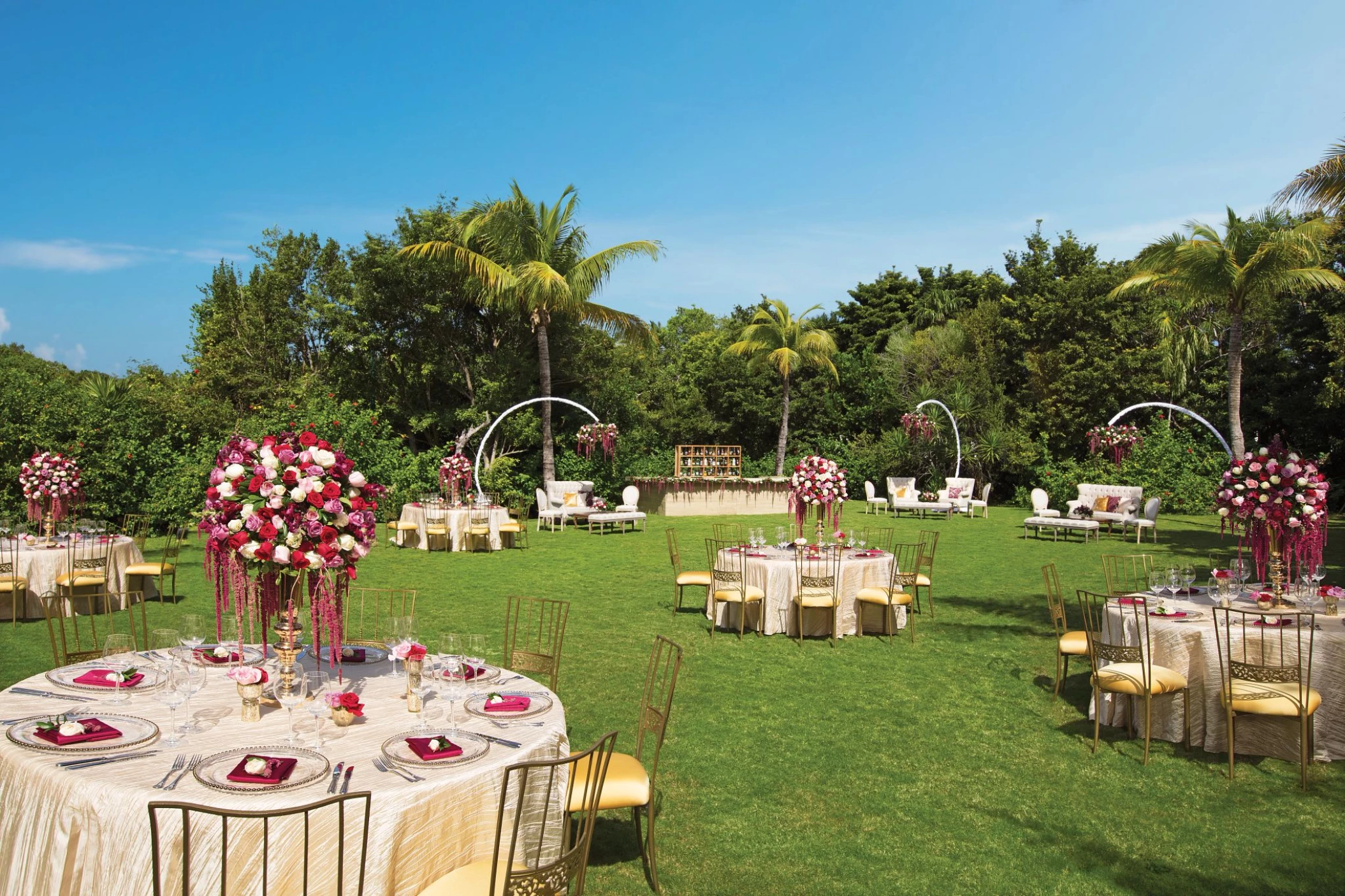 Dinner reception in garden venue  at Dreams Tulum Resort and Spa