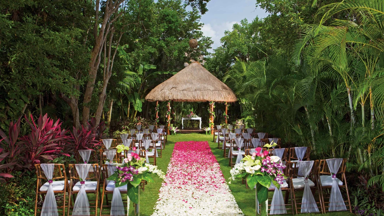 garden venue for weddings with palapa at Dreams Tulum Resort and spa