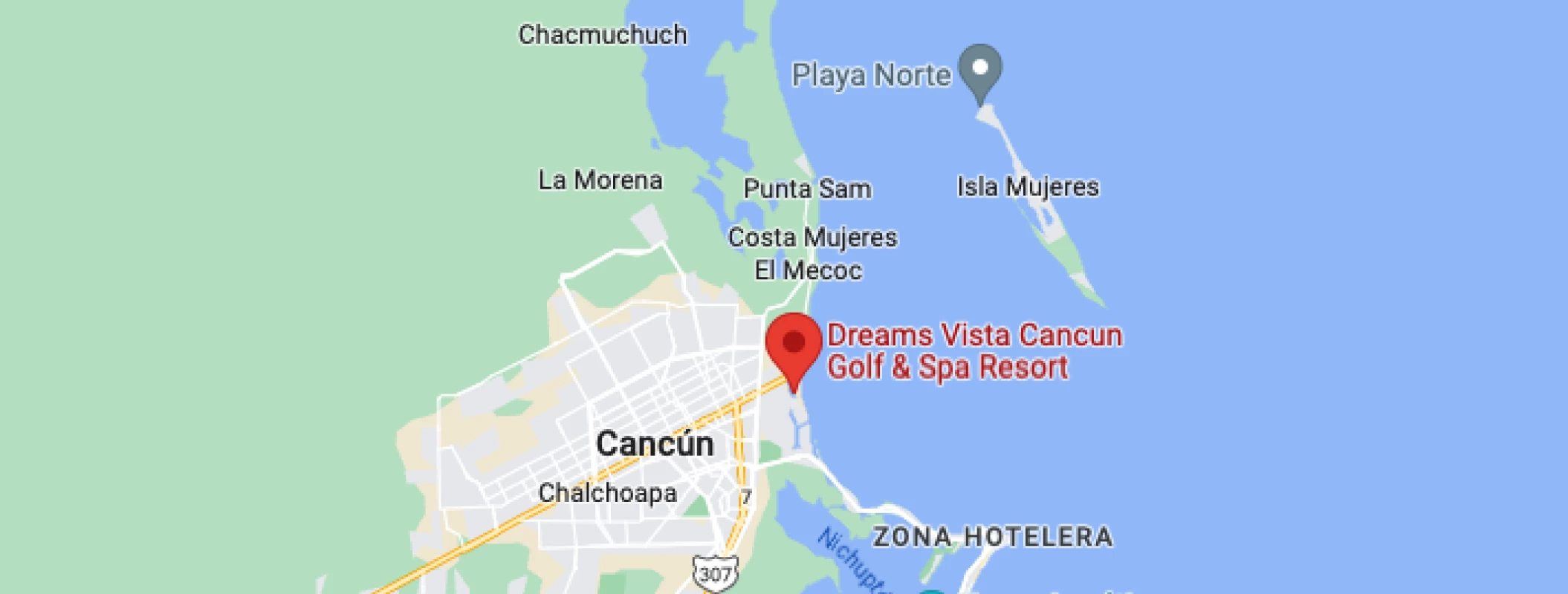 Google maps of Dreams Vista Cancun Golf and Spa