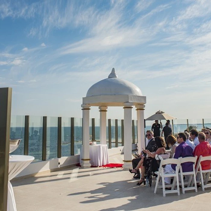 Wedding at Palafitos Sky deck venue at El dorado Maroma