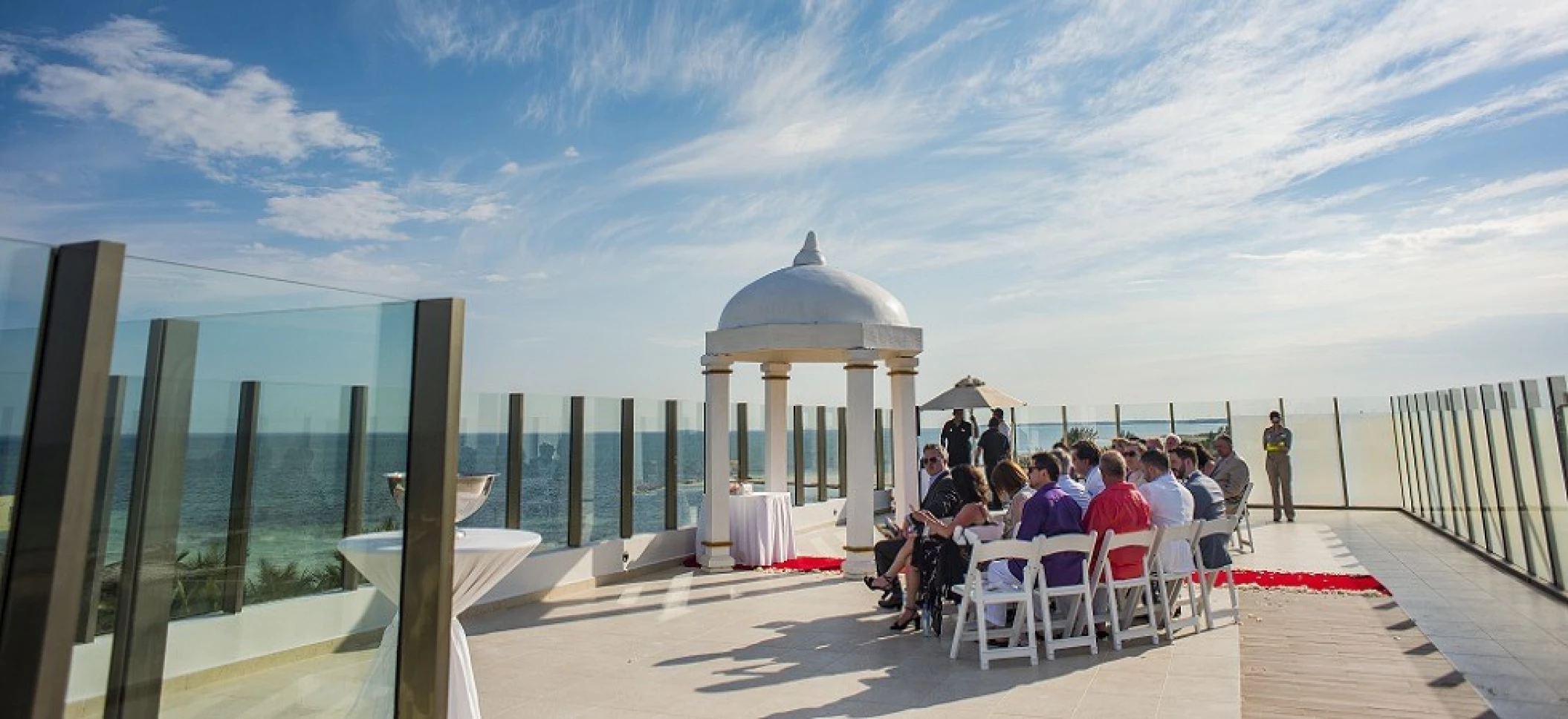 Wedding at Palafitos Sky deck venue at El dorado Maroma