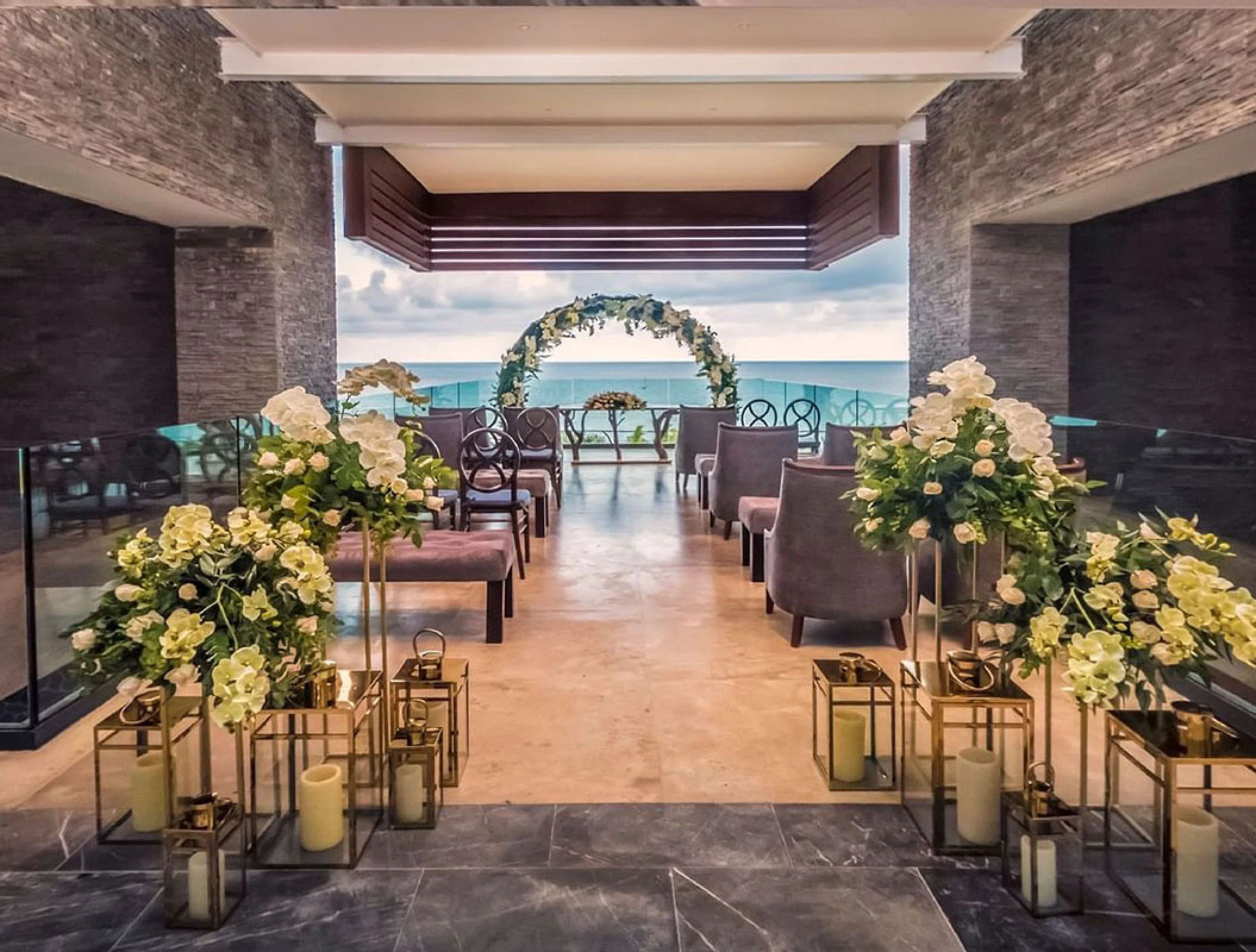 Ceremony setup in El Mirador Venue at Haven Riviera Cancun.