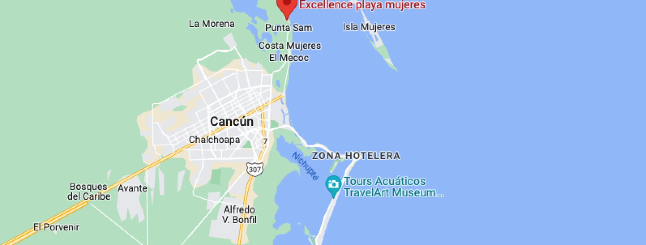 Google maps of Excellence Playa Mujeres