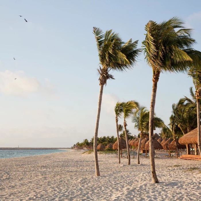 Finest Playa Mujeres beach with pier in distance