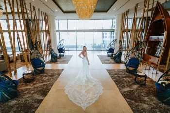 Bride at the lobby at Garza Blanca Resort & Spa Los Cabos