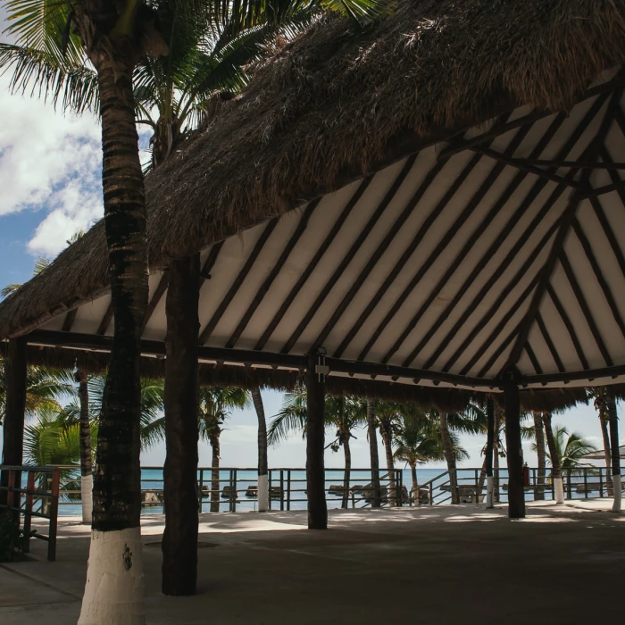 beach reception venue with palm trees at Generations Riviera Maya resort