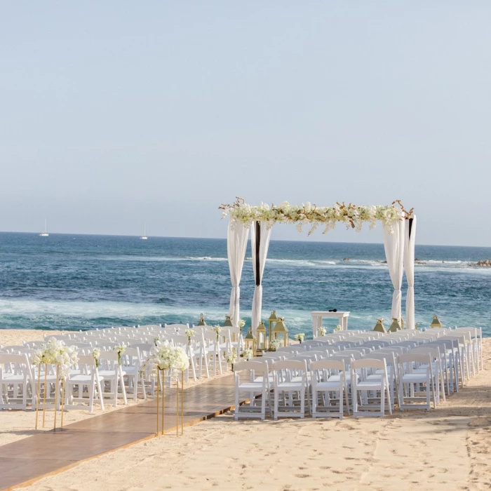 Ceremony decor on the beach at Grand Fiesta Americana Los Cabos