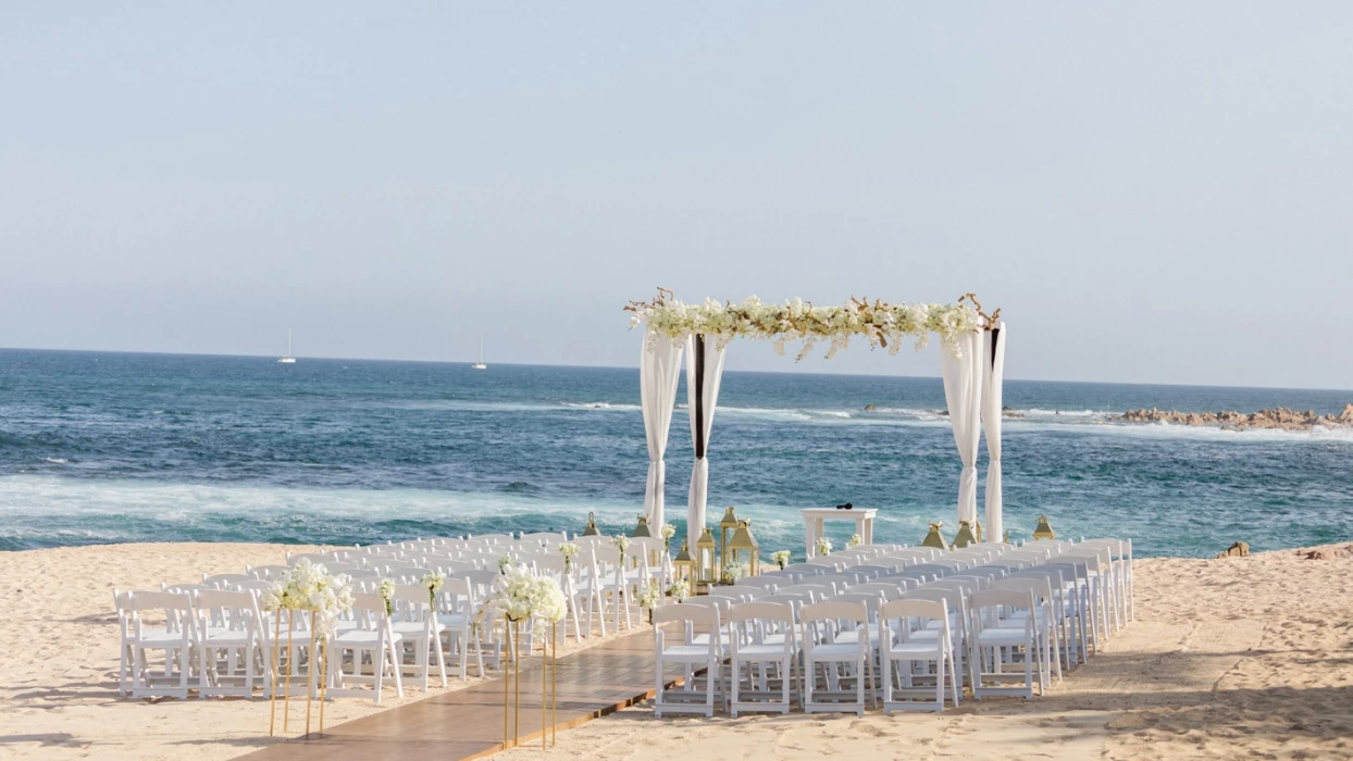 Ceremony decor on the beach at Grand Fiesta Americana Los Cabos