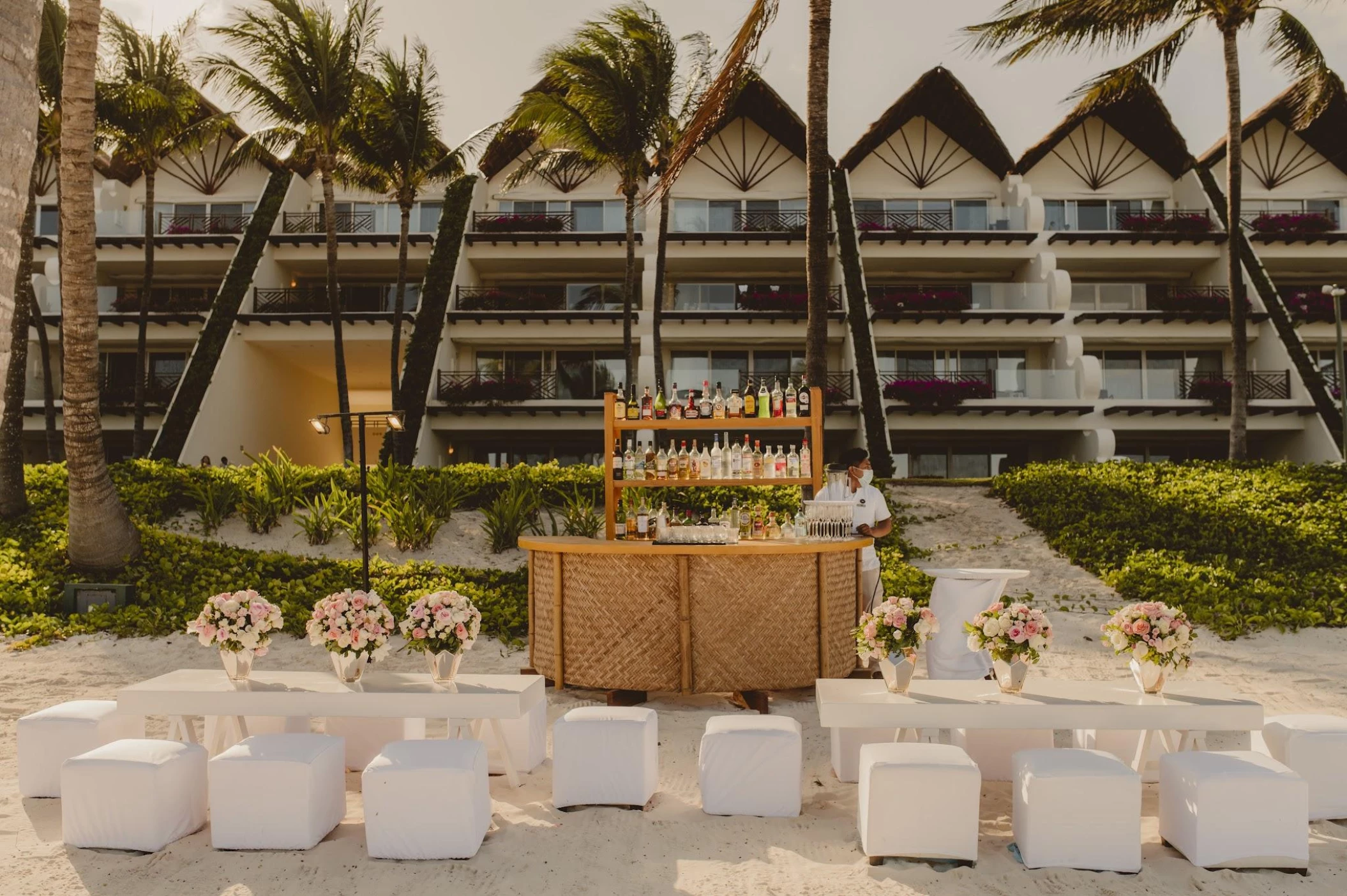 Ceremony decor in Grand Class Beach venue at Grand Velas