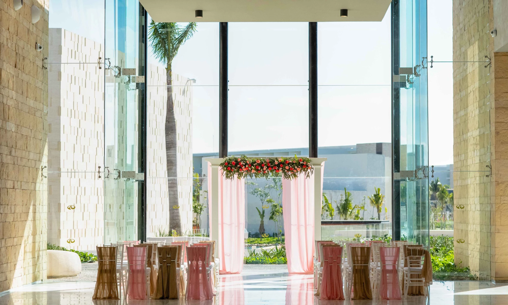 Ceremony decor on Glass room at Grand Palladium Costa Mujeres