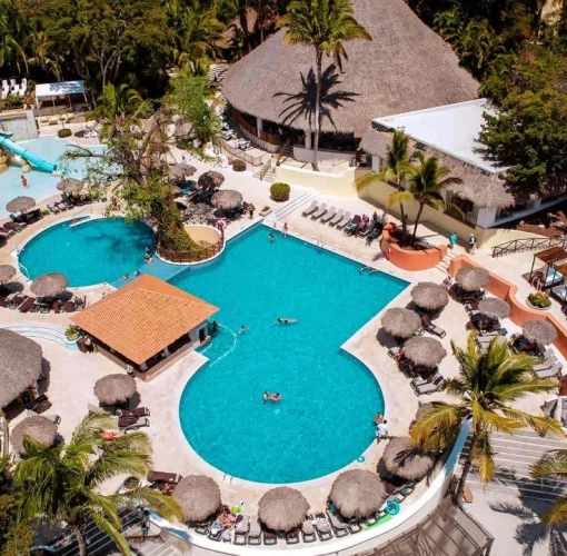 Aerial view of the main pool at Grand Palladium Vallarta Resort and Spa