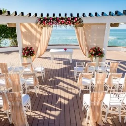 Ceremony decor on sunset sky terrace at grand palladium vallarta