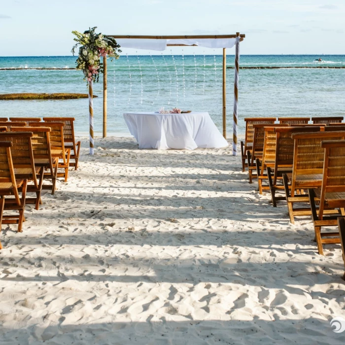 Ceremony decor in Grand Class Beach venue at Grand Velas