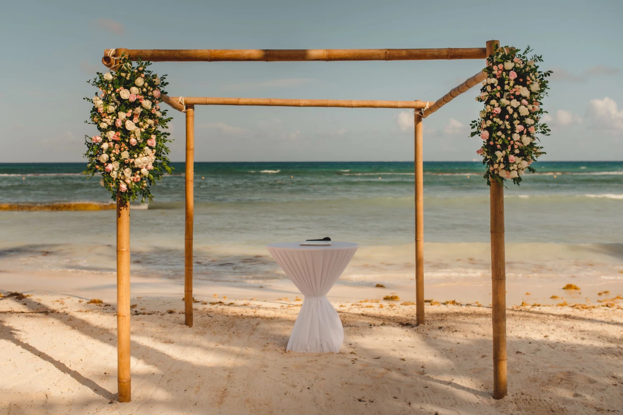 Ceremony decor in Grand Class Beach venue at Grand Velas