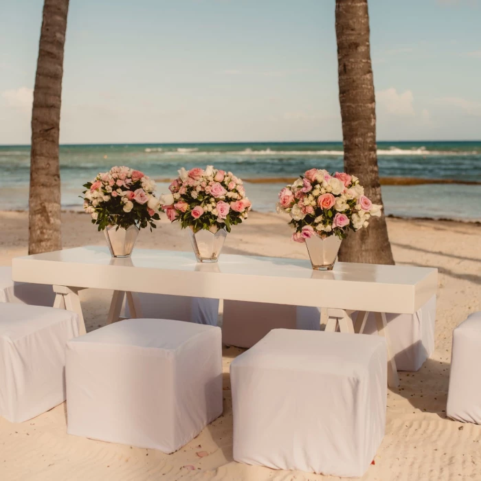 Ceremony decor in Grand Class Beach venue at Grand Velas