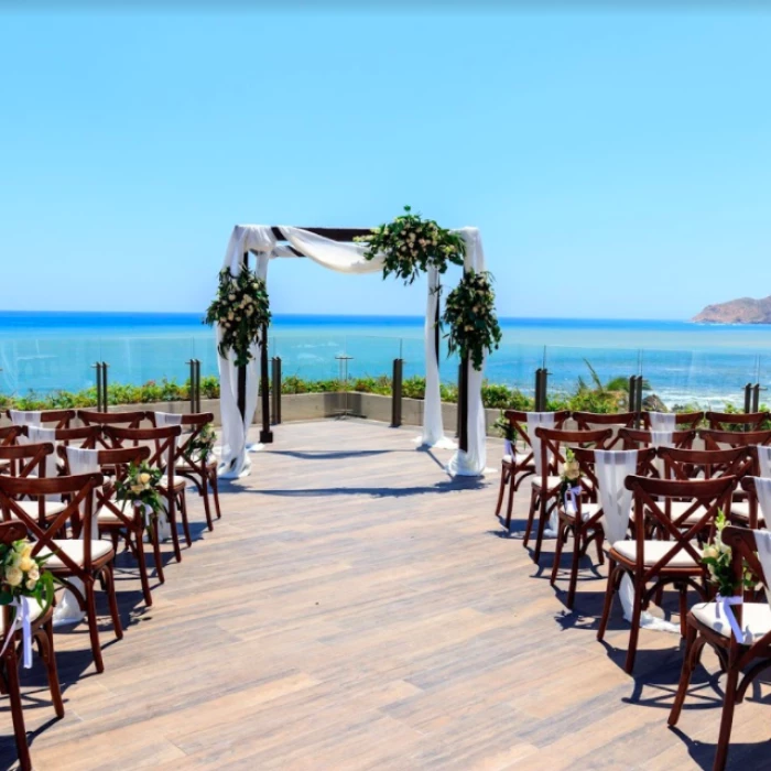 Ceremony decor on the terraza del mar at grand velas los cabos