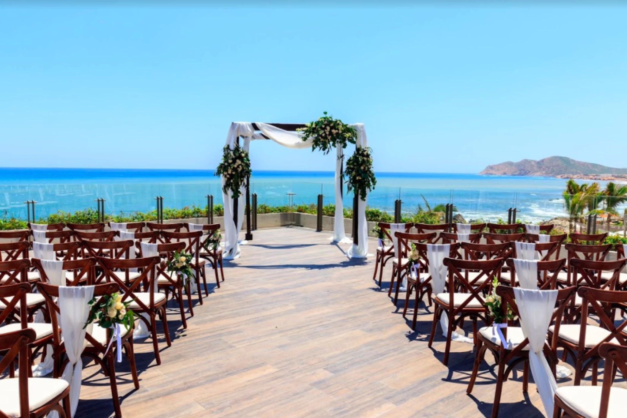 Ceremony decor on the terraza del mar at grand velas los cabos