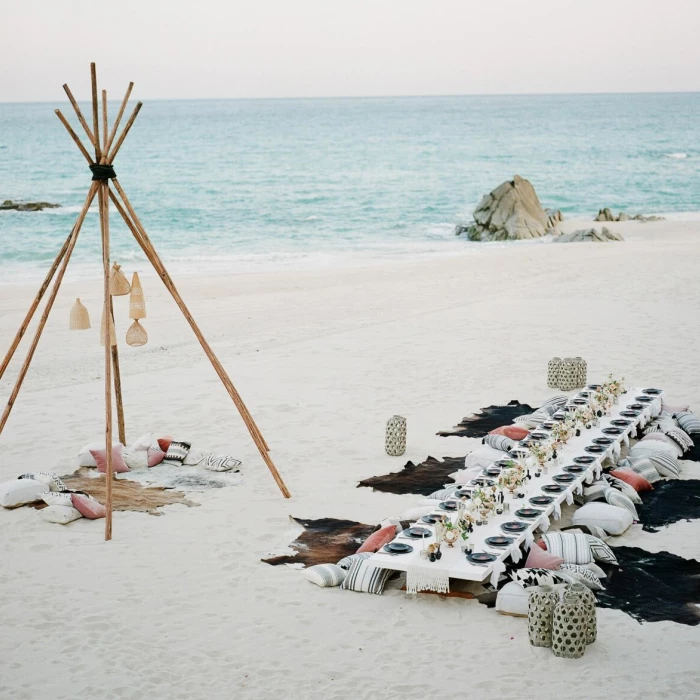 Dinner reception on the velas 10 beach at grand velas los cabos