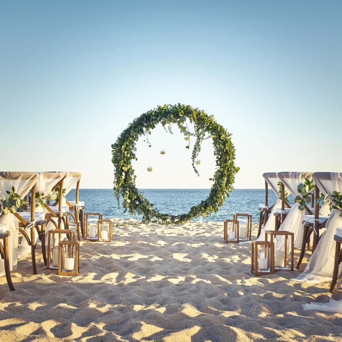 ceremony decor on beach venue at Hacienda Del Mar Los Cabos Resort, Villas & Golf