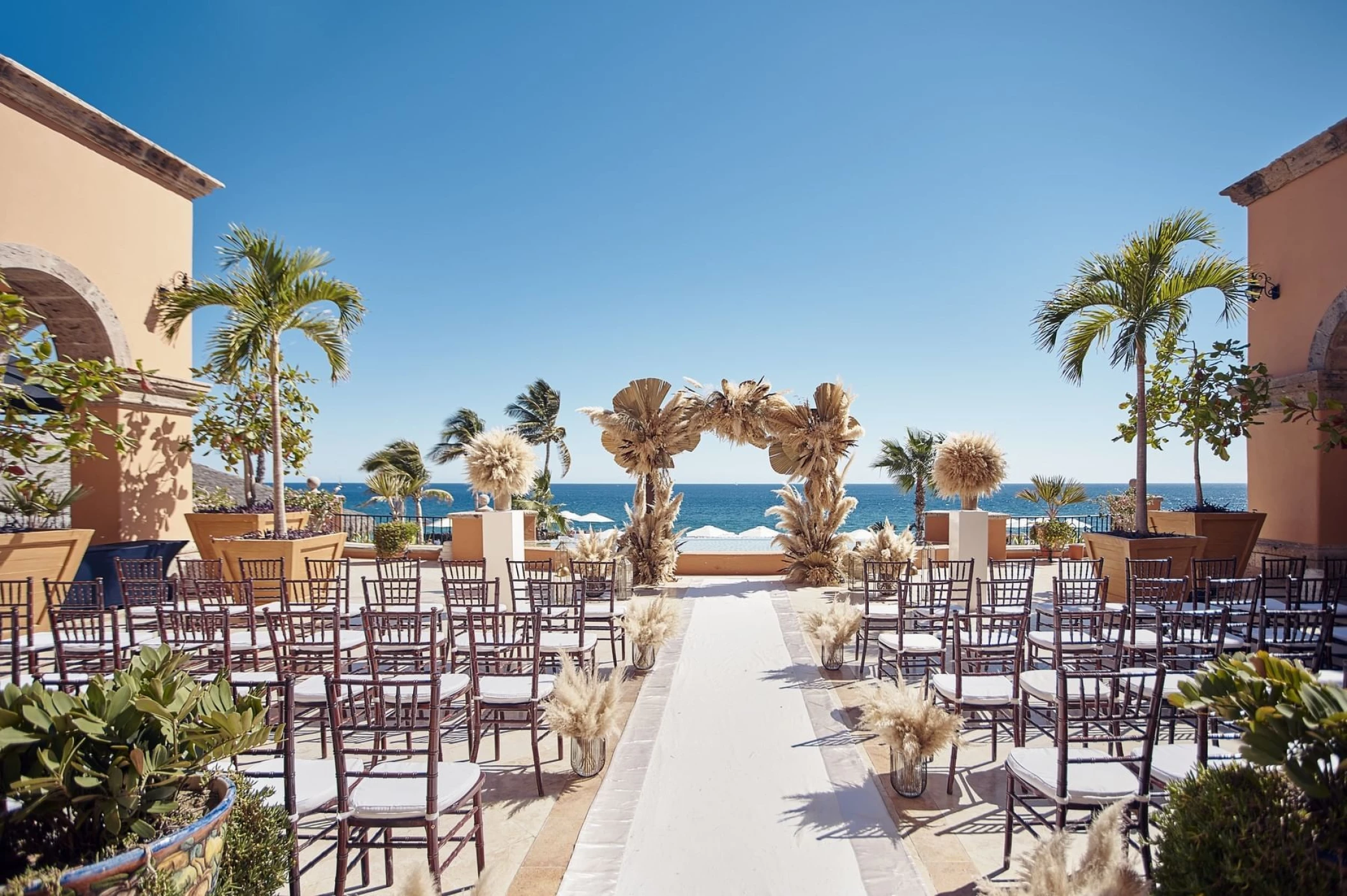 Ceremony decor on plazuela venue at Hacienda Del Mar Los Cabos Resort, Villas & Golf