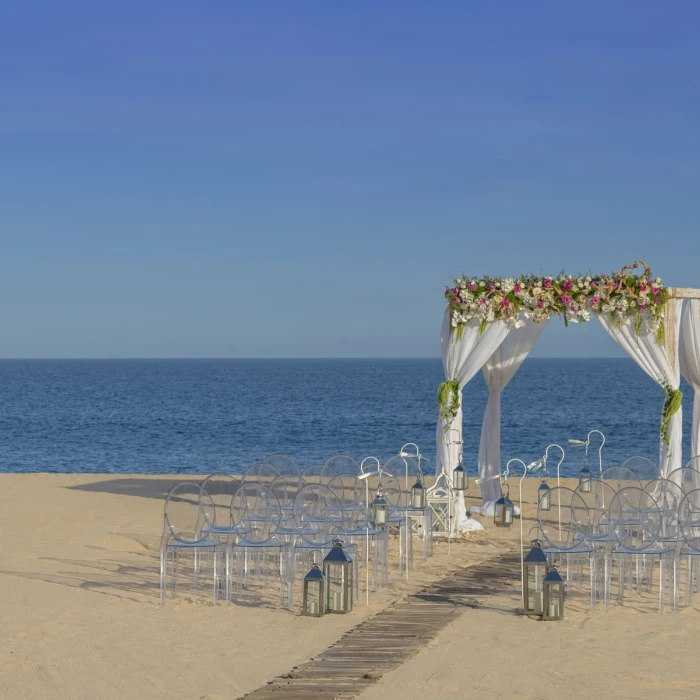 Ceremony decor on beach venue at Hacienda Del Mar Los Cabos Resort, Villas & Golf