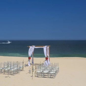Ceremony decor on beach venue at Hacienda Del Mar Los Cabos Resort, Villas & Golf