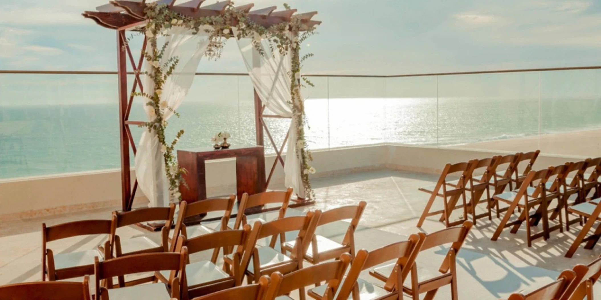 Ceremony decor on the tune and echo terrace at hard rock los cabos